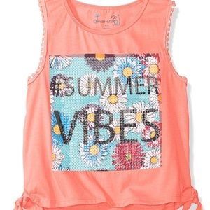 Dreamstar Girl Sequin Graphic Side Tie Tee Coral M